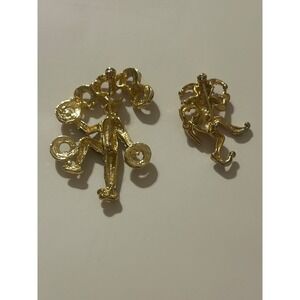 Vintage Harlequin Jester Brooch Pin Set Gold Tone Enamel Rhinestone Circus Lot